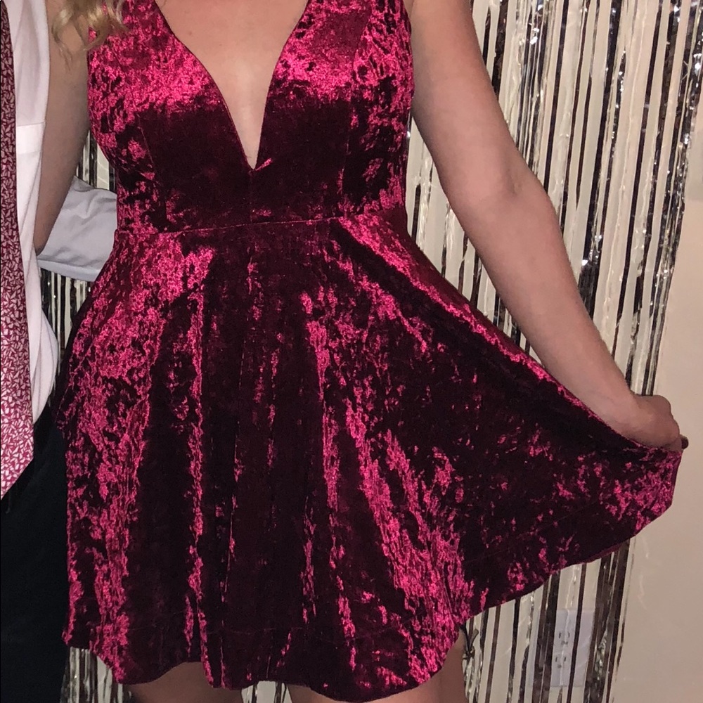 Crushed velvet maroon semi formal/cocktail dress